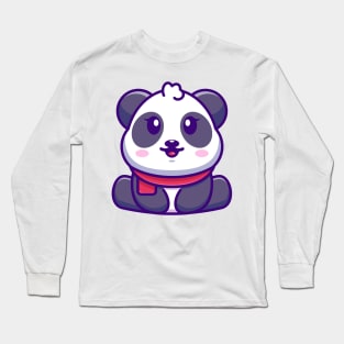 Cute baby panda sitting cartoon illustration Long Sleeve T-Shirt